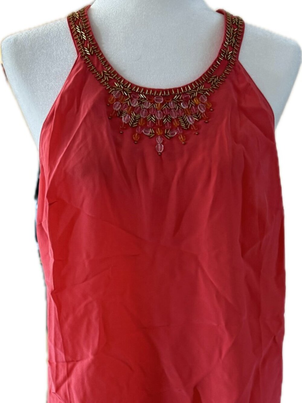 Lilly Pulitzer Corsica Silk Embellished Tank Pink Tomato Size L